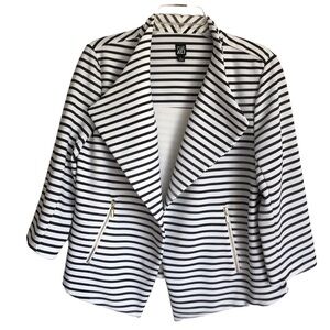 Roz & Ali Black & White Striped Open Front Blazer Jacket Size Large Moto
